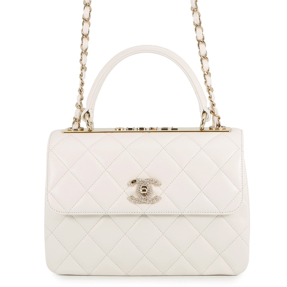 CHANEL Matelasse Trendy CC Top Handle Chain Shoulder Bag WhiteA92236 Lambskin