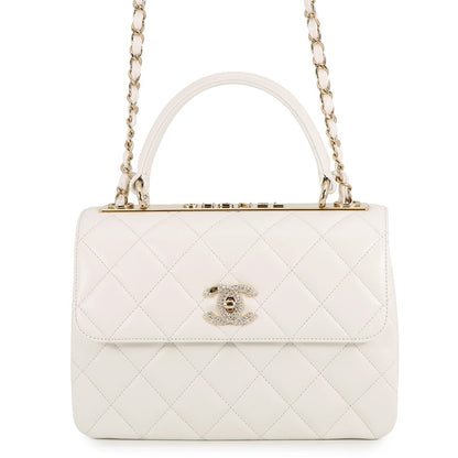 CHANEL Matelasse Trendy CC Top Handle Chain Shoulder Bag WhiteA92236 Lambskin