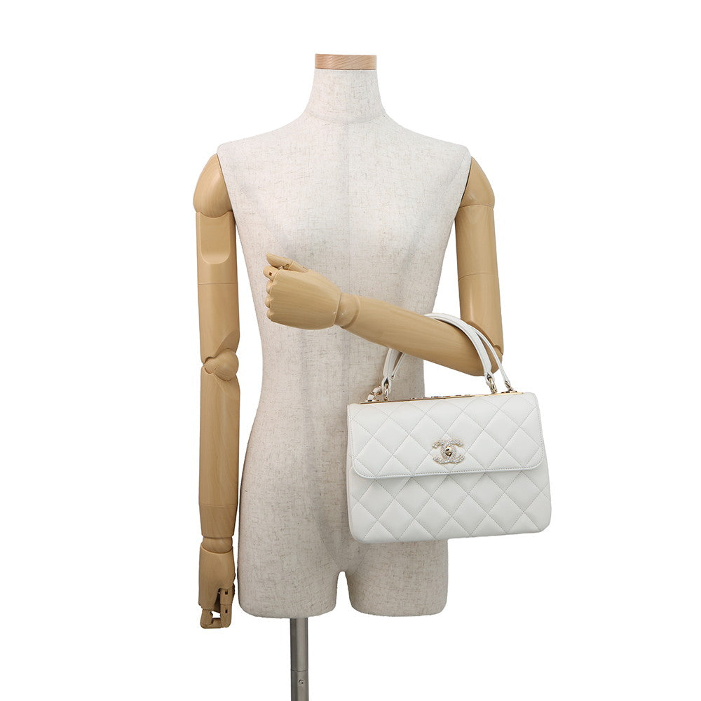 CHANEL Matelasse Trendy CC Top Handle Chain Shoulder Bag WhiteA92236 Lambskin