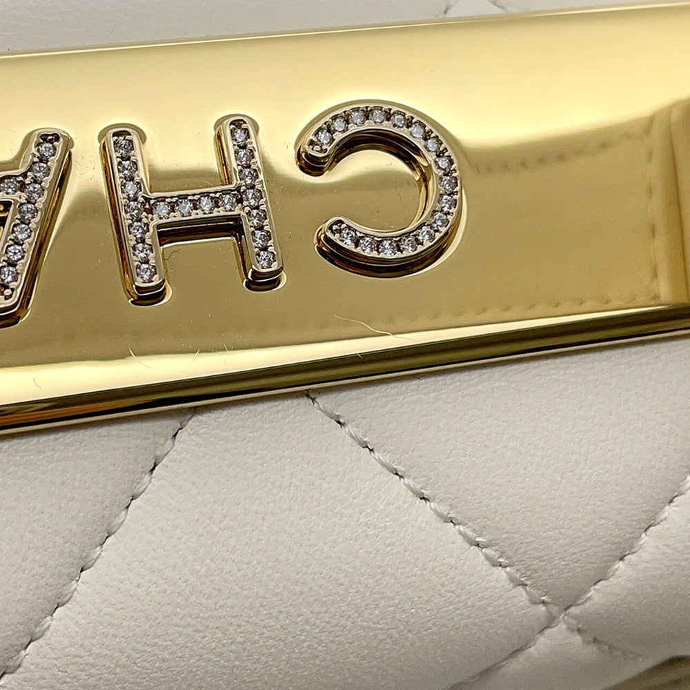 CHANEL Matelasse Trendy CC Top Handle Chain Shoulder Bag WhiteA92236 Lambskin