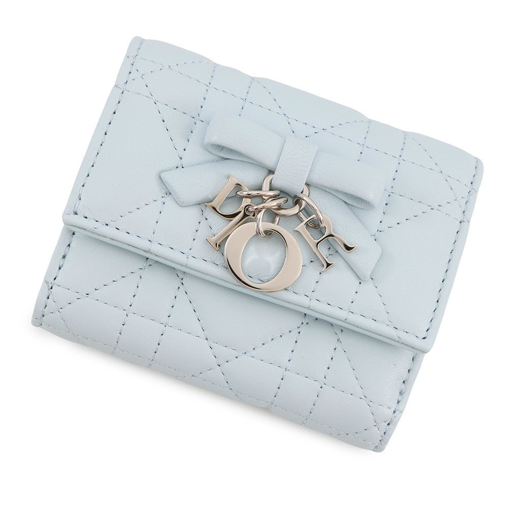 Dior Cannage My Dior Hibiscus L-Zip Wallet Ice blueS2608PUQA_M39Z Lambskin