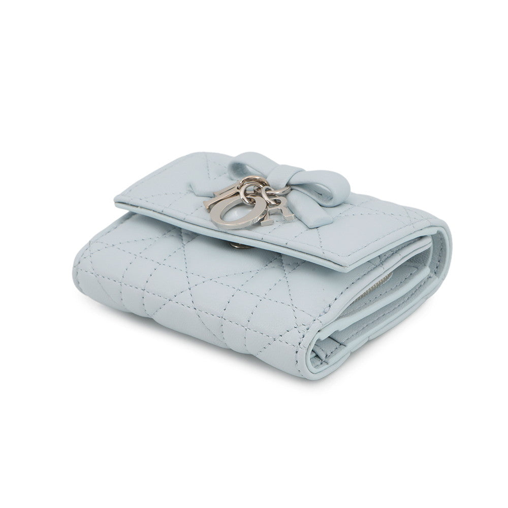 Dior Cannage My Dior Hibiscus L-Zip Wallet Ice blueS2608PUQA_M39Z Lambskin