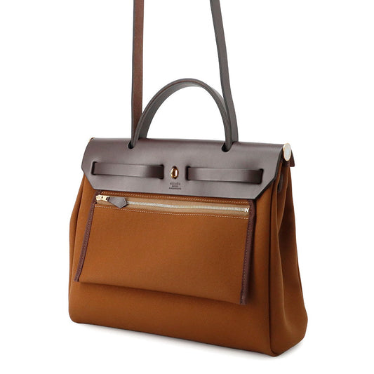HERMES Herbag zip Fauve/Ebene Toile Officier Vache Hunter Leather Size PM