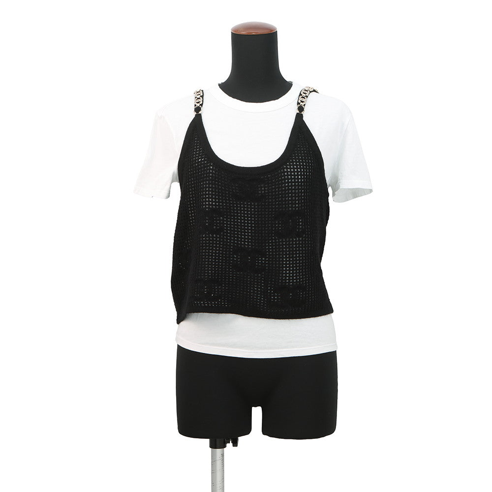 CHANEL Camisole T-shirt Size M Black/WhiteP72150-K10356-NA934 Cotton100% Cashmere100% Rhinestone