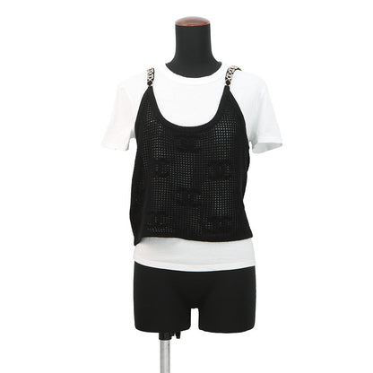 CHANEL Camisole T-shirt Size M Black/WhiteP72150-K10356-NA934 Cotton100% Cashmere100% Rhinestone