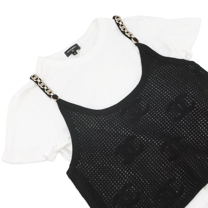 CHANEL Camisole T-shirt Size M Black/WhiteP72150-K10356-NA934 Cotton100% Cashmere100% Rhinestone