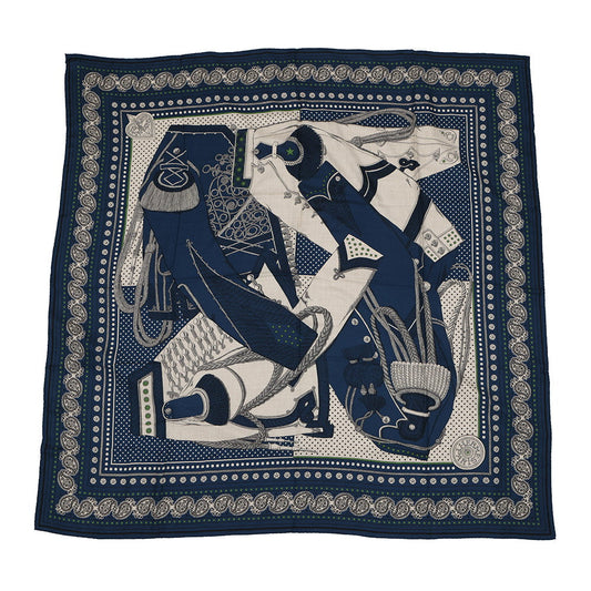 HERMES Giant Square Zuav and Dragon Size 140 Marine/Natural/Green Cashmere70% Silk30%