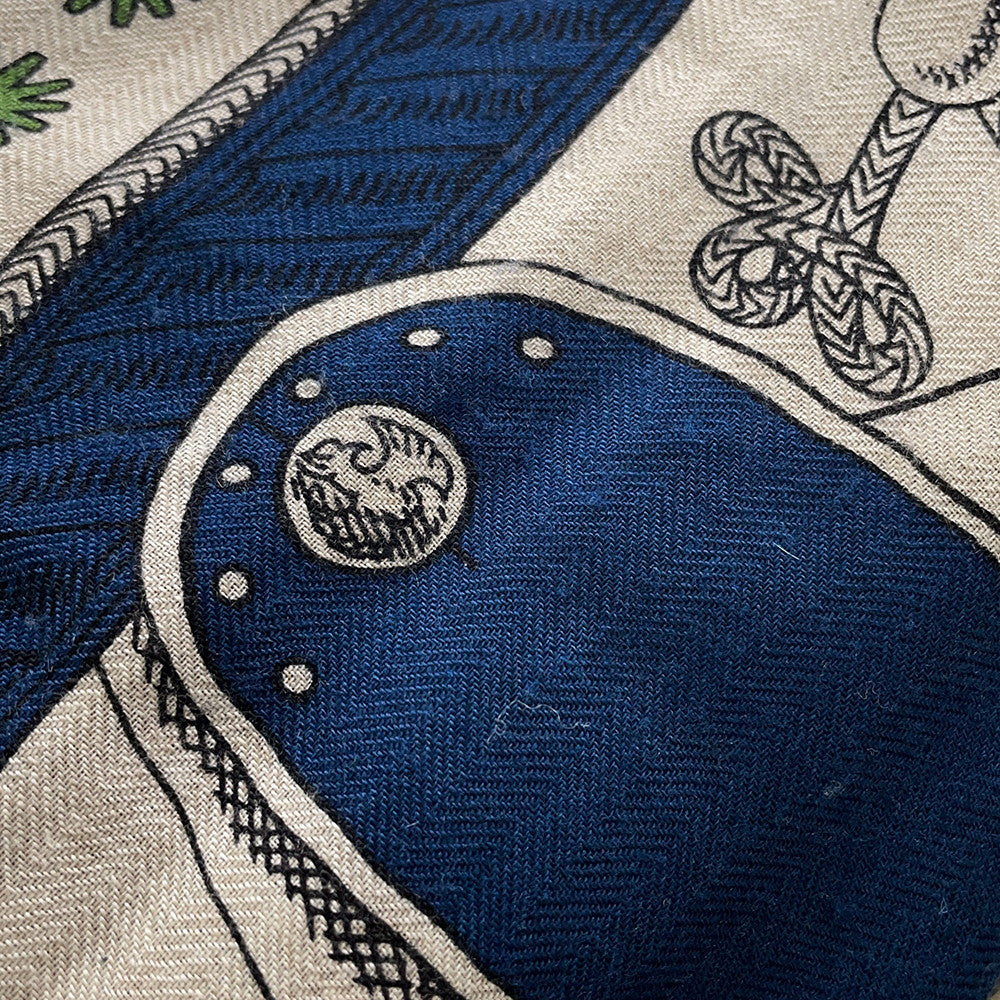 HERMES Giant Square Zuav and Dragon Size 140 Marine/Natural/Green Cashmere70% Silk30%