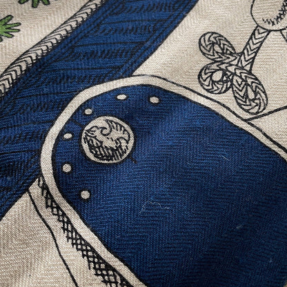 HERMES Giant Square Zuav and Dragon Size 140 Marine/Natural/Green Cashmere70% Silk30%