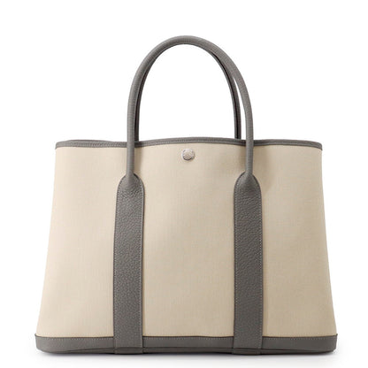 HERMES Garden Party Ecru/Gris Meyer Toile Military Negonda Leather Size PM