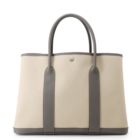 HERMES Garden Party Ecru/Gris Meyer Toile Military Negonda Leather Size PM