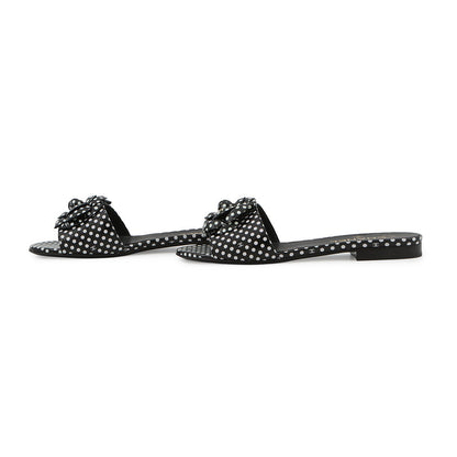 CHANEL Camellia Dot Mules Sandals Black/WhiteG45499 Lambskin Size 38