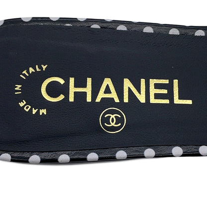 CHANEL Camellia Dot Mules Sandals Black/WhiteG45499 Lambskin Size 38