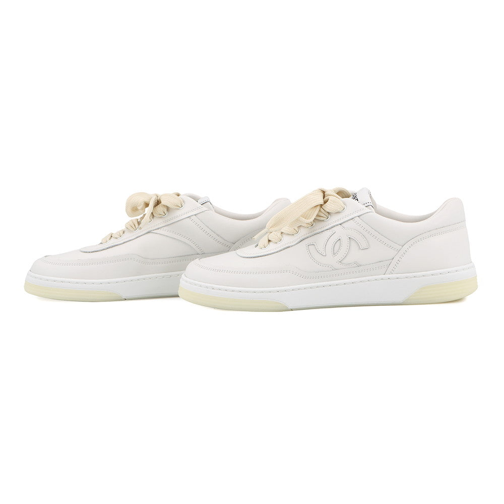 CHANEL CC Logo Leather Sneakers WhiteG39978 Leather Size 38