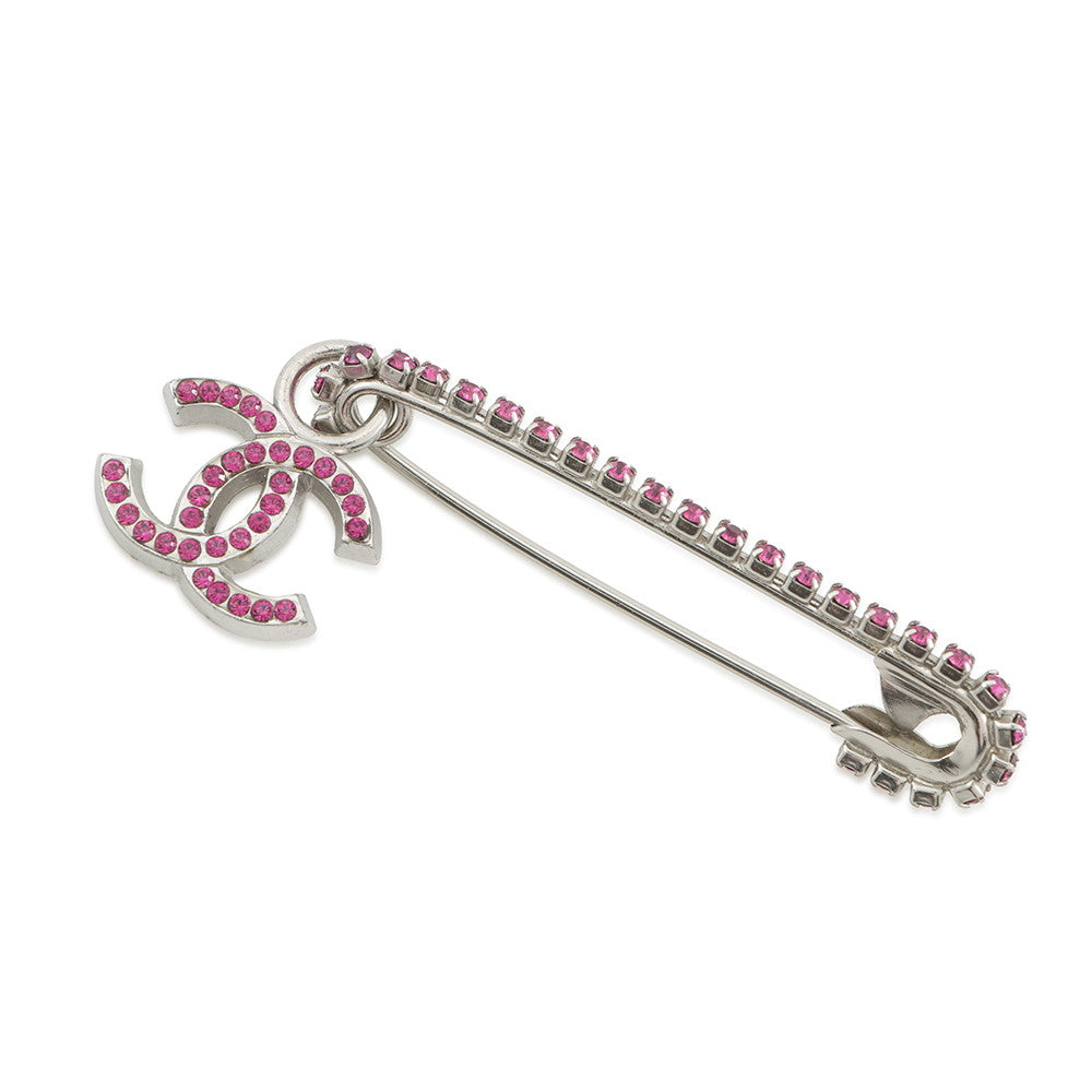CHANEL CC Logo Rhinestone Brooch Pink/Silver Gold Plated Rhinestone