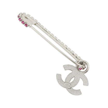 CHANEL CC Logo Rhinestone Brooch Pink/Silver Gold Plated Rhinestone