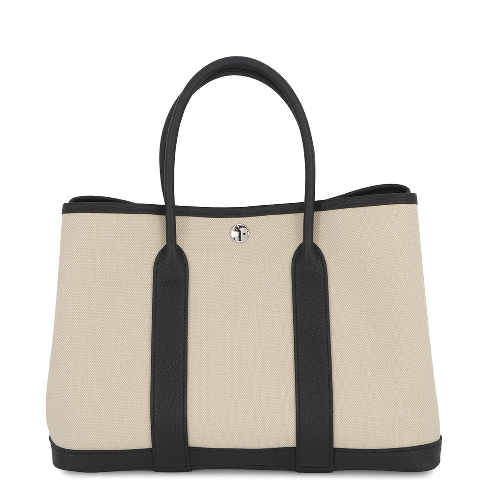 HERMES Garden Party Ecru/Black Toile H Negonda Leather Size TPM
