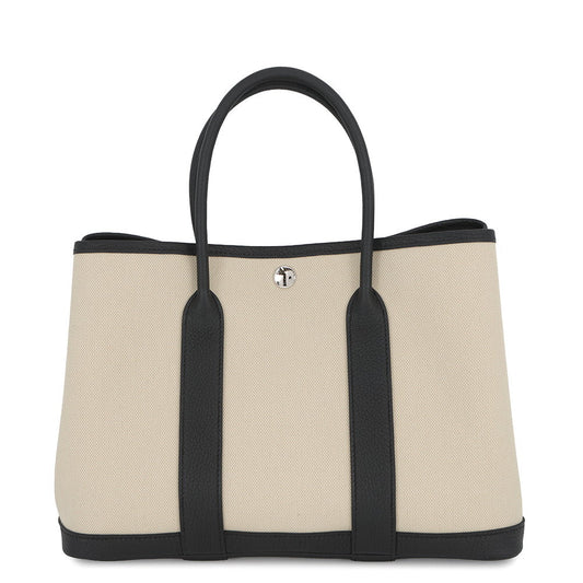 HERMES Garden Party Ecru/Black Toile H Negonda Leather Size TPM
