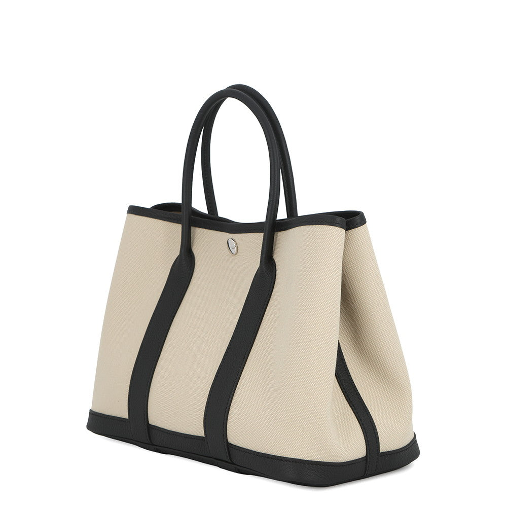 HERMES Garden Party Ecru/Black Toile H Negonda Leather Size TPM