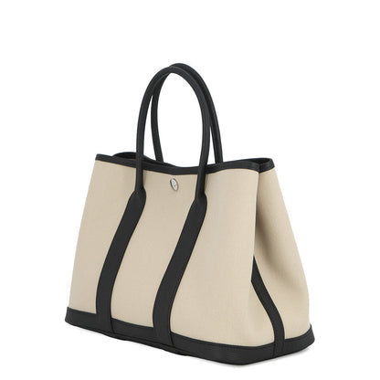HERMES Garden Party Ecru/Black Toile H Negonda Leather Size TPM