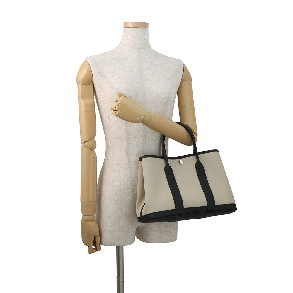 HERMES Garden Party Ecru/Black Toile H Negonda Leather Size TPM