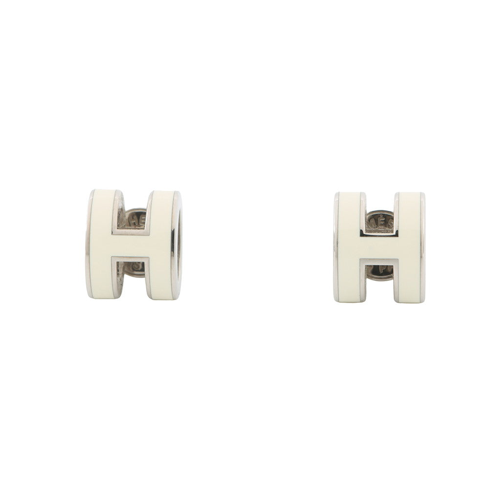 HERMES Pop Ash Earrings Size Mini White Gold Plated Lacquer