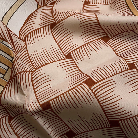 HERMES Carre Masan & Masan Masan Masan Size 90 White/Beige/Grease Silk100%