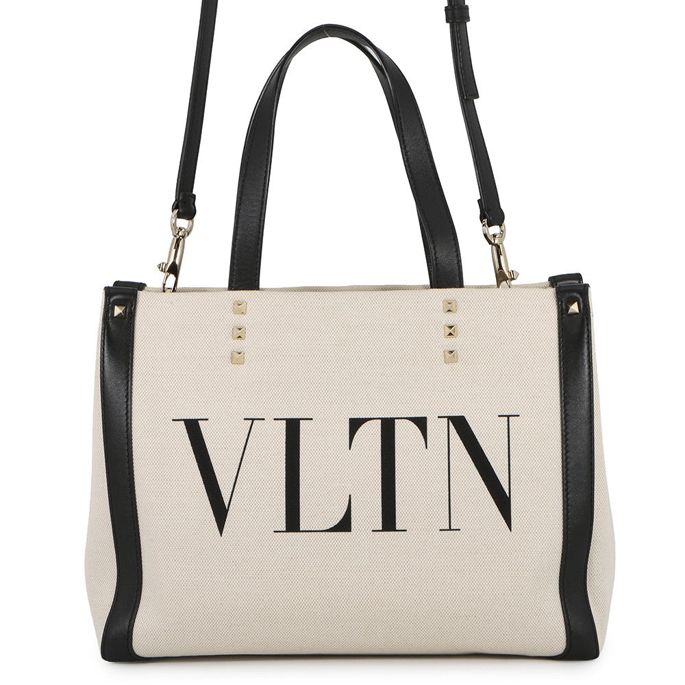 Valentino Garavani Studded 2WAYTote Bag White/BlackUW2B0H19FWB_EX9 Canvas Leather