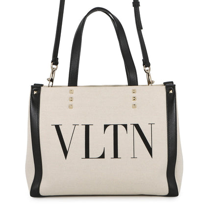 Valentino Garavani Studded 2WAYTote Bag White/BlackUW2B0H19FWB_EX9 Canvas Leather