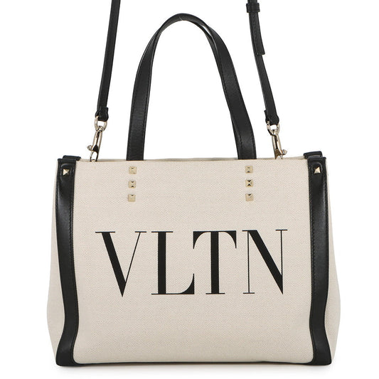 Valentino Garavani Studded 2WAYTote Bag White/BlackUW2B0H19FWB_EX9 Canvas Leather