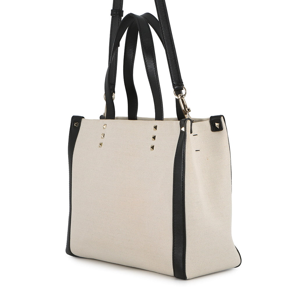 Valentino Garavani Studded 2WAYTote Bag White/BlackUW2B0H19FWB_EX9 Canvas Leather