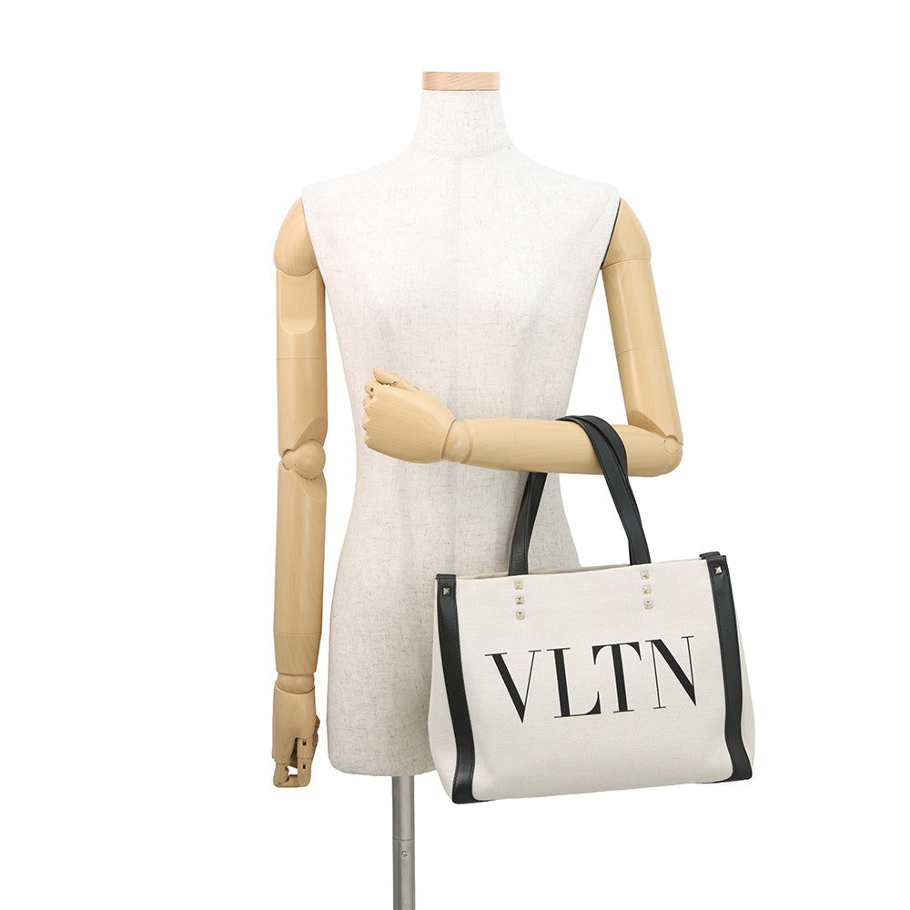 Valentino Garavani Studded 2WAYTote Bag White/BlackUW2B0H19FWB_EX9 Canvas Leather