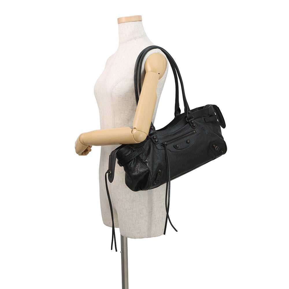 BALENCIAGA Lu City Shoulder Bag Black845704 1000 Leather