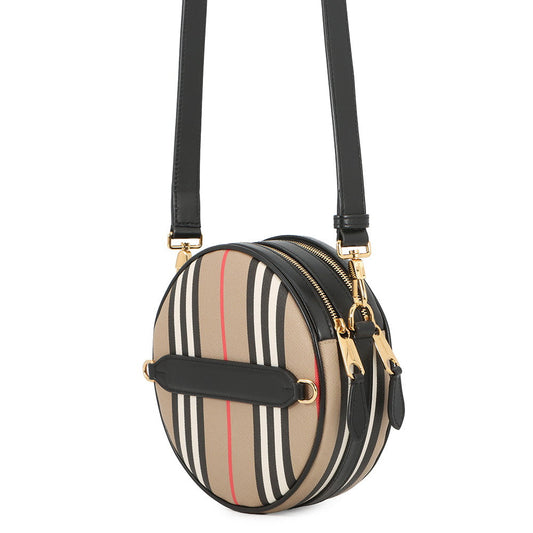 BURBERRY Icon Stripe Louise Shoulder Bag Beige/Black/White8051846 PVC Leather