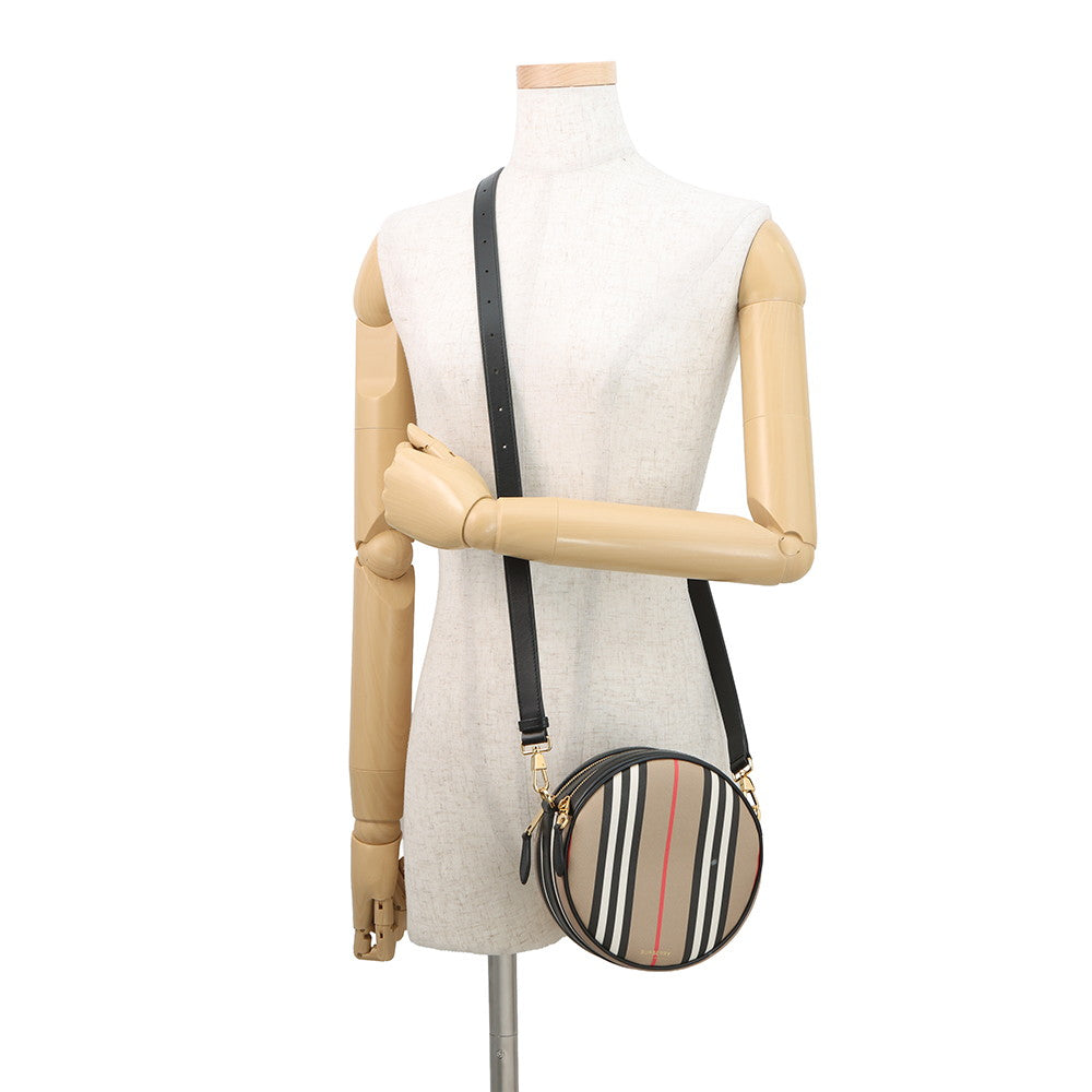BURBERRY Icon Stripe Louise Shoulder Bag Beige/Black/White8051846 PVC Leather