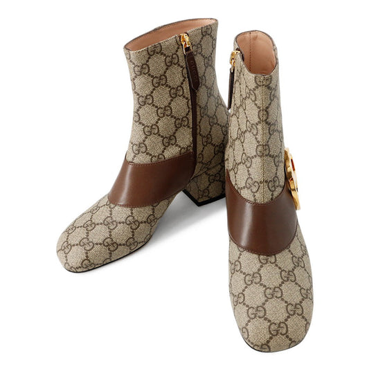 GUCCI Blondie EncreBoots Beige/Brown701706 GG Supreme Leather Size 35