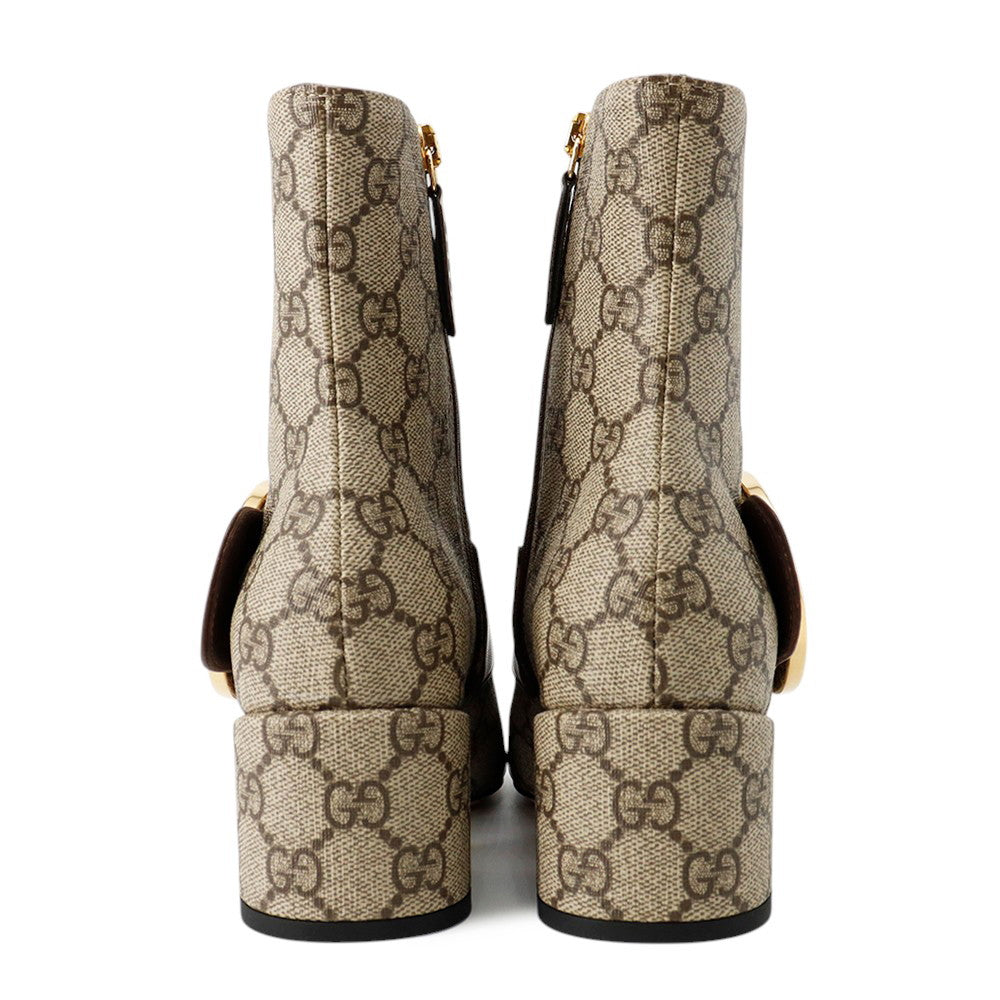 GUCCI Blondie EncreBoots Beige/Brown701706 GG Supreme Leather Size 35