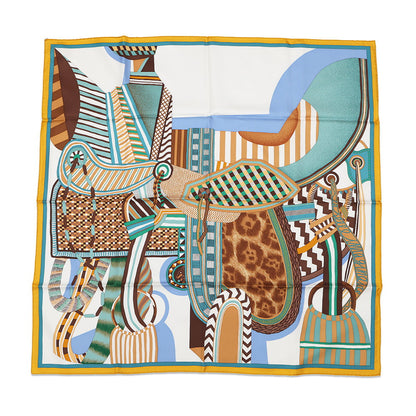 HERMES Carre Fancy saddle Size 90 Miel/Vert/Blanc003846S-04 Silk100%
