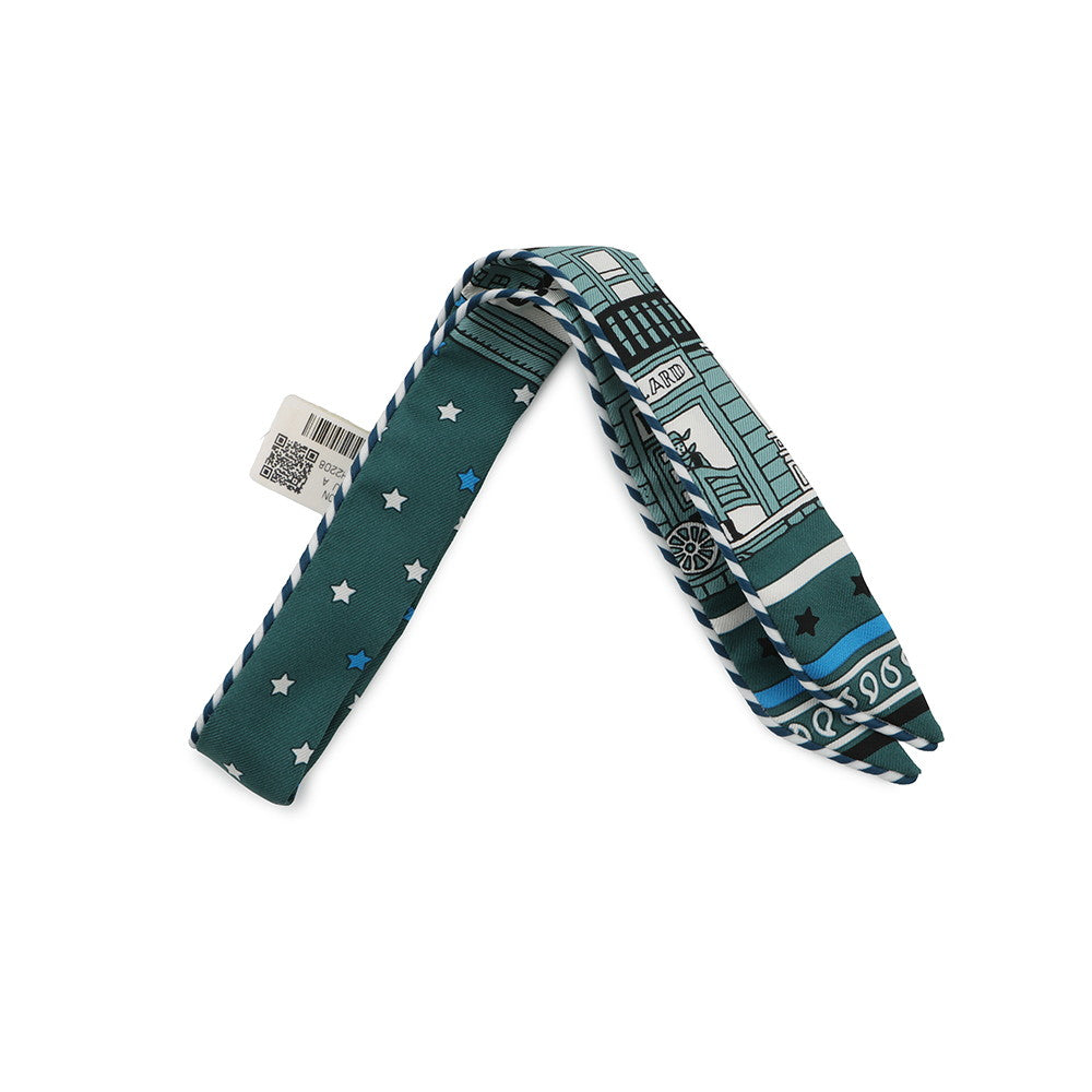 HERMES Twilly Doll Candy PARIS STATION Vert Cypress/Blue Azur/Black Silk100%