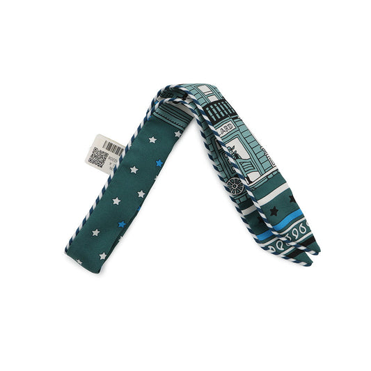 HERMES Twilly Doll Candy PARIS STATION Vert Cypress/Blue Azur/Black Silk100%