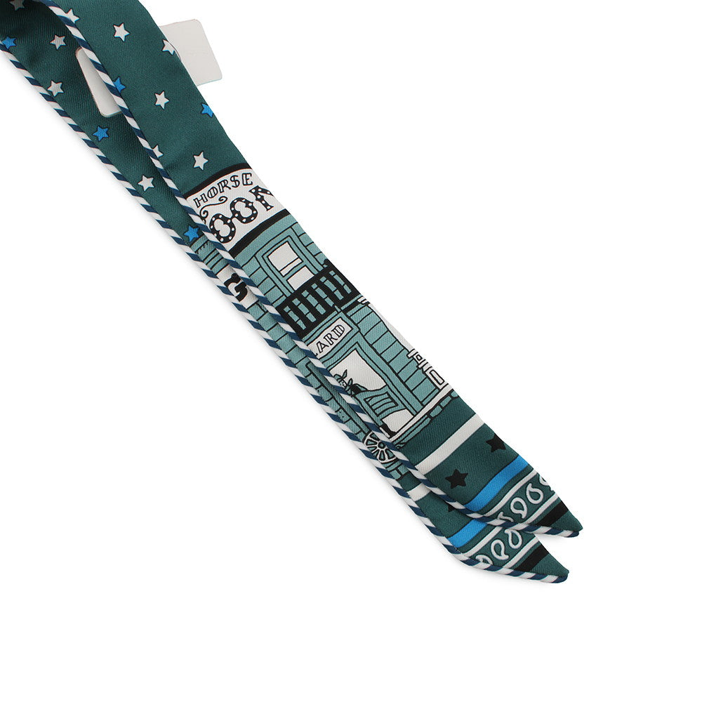 HERMES Twilly Doll Candy PARIS STATION Vert Cypress/Blue Azur/Black Silk100%