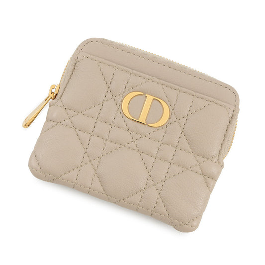 Dior Cannage Caro Lavender Wallet Coin Purse PowderBeigeS5177UWHC_M51U Calf Leather