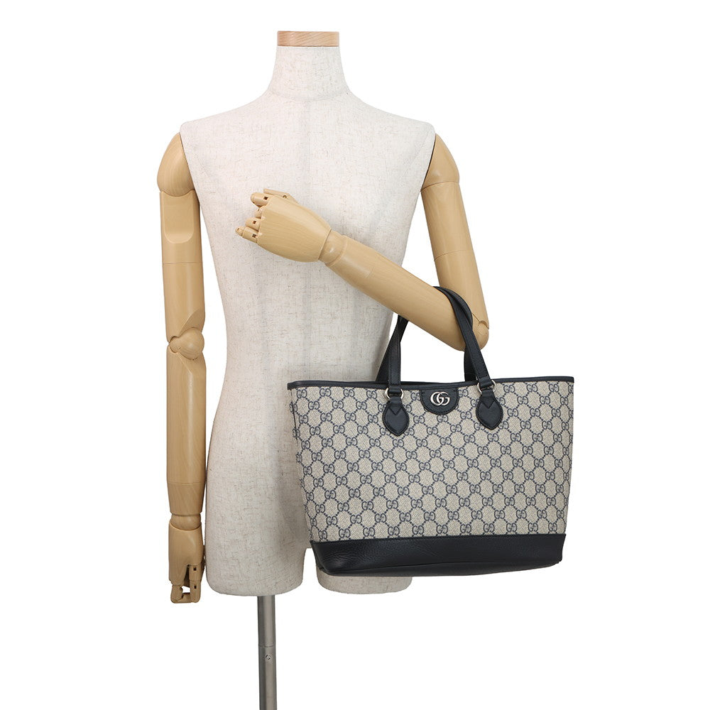 GUCCI 2WAY Tote Bag Beige/Black765043 GG Supreme Leather Size Small