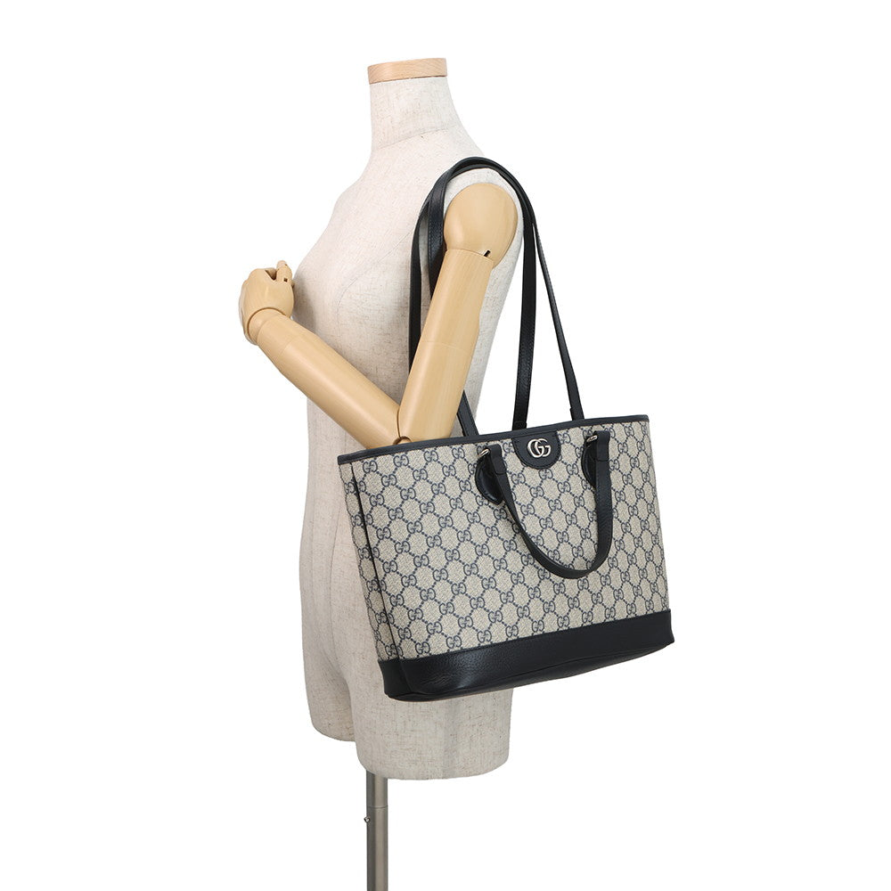 GUCCI 2WAY Tote Bag Beige/Black765043 GG Supreme Leather Size Small