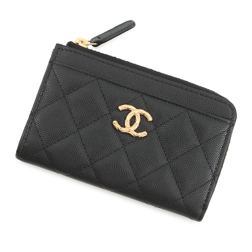 CHANEL CC Logo Matelasse Fragment Case BlackAP5015 Caviar Leather