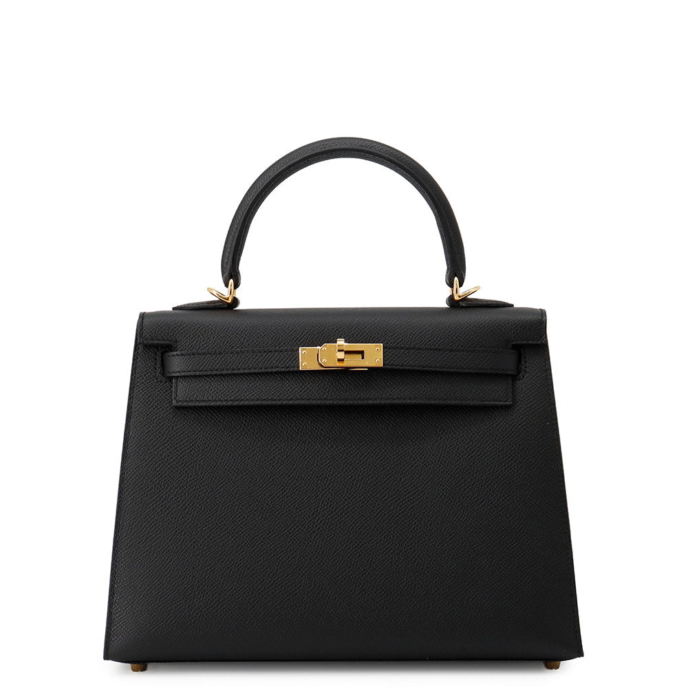 HERMES Kelly Sellier Black Epsom Size 25