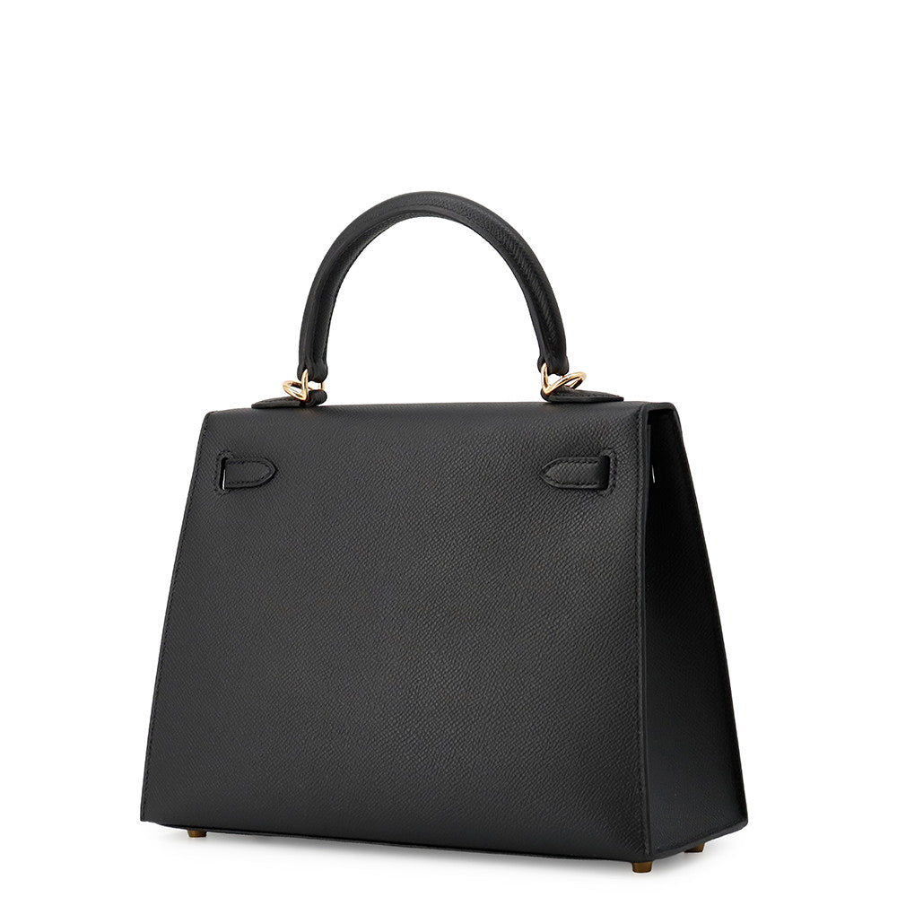 HERMES Kelly Sellier Black Epsom Size 25