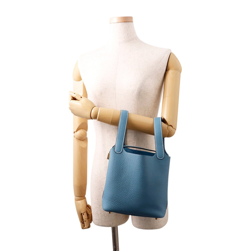 HERMES Picotin Lock New Blue Jean Taurillon Clemence Size PM