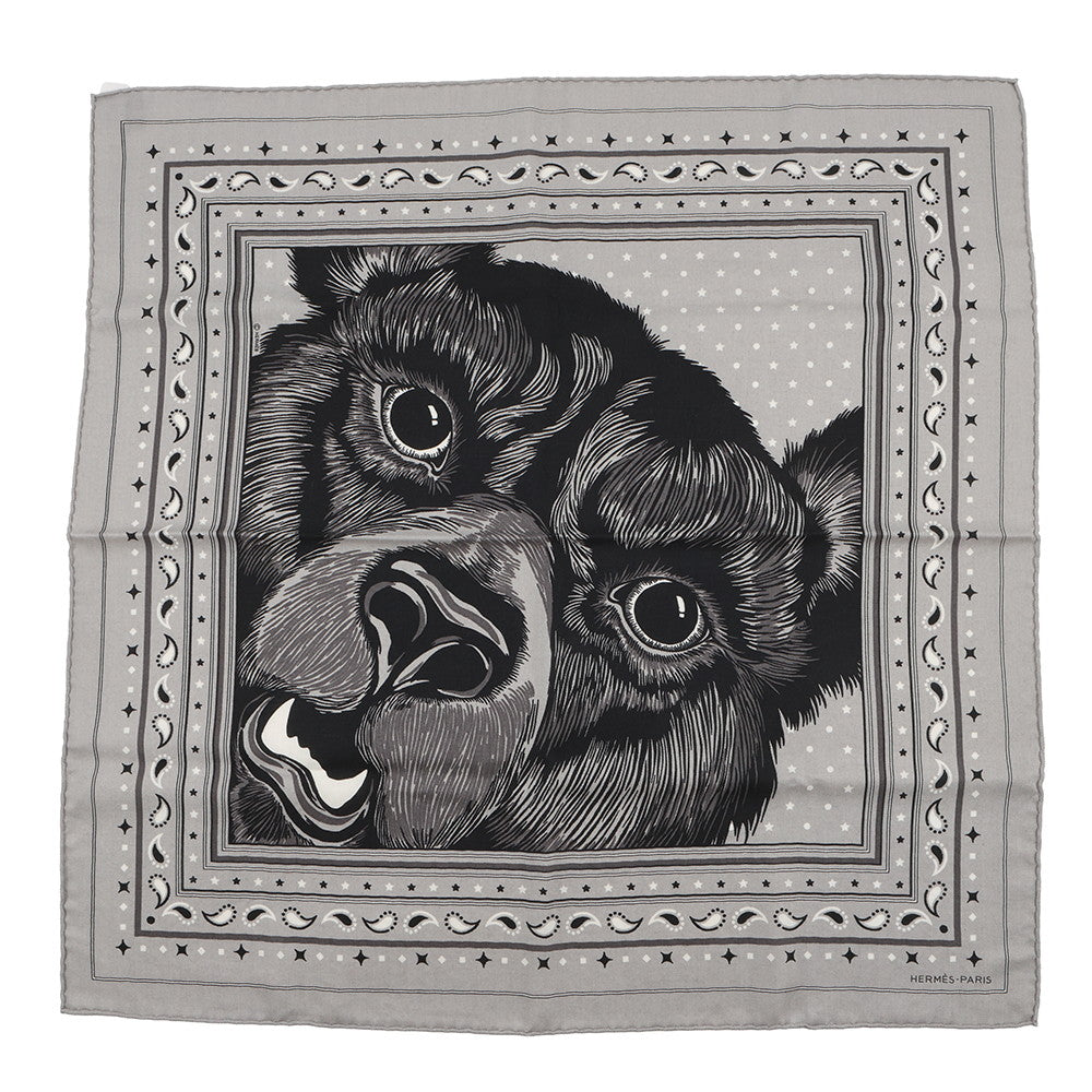 HERMES Car re Grrrrrrr! GRRRRR! Size 65 Gris Claire/Black/White Cashmere70% Silk30%