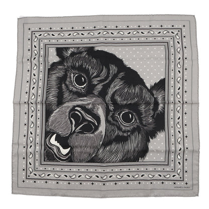HERMES Car re Grrrrrrr! GRRRRR! Size 65 Gris Claire/Black/White Cashmere70% Silk30%